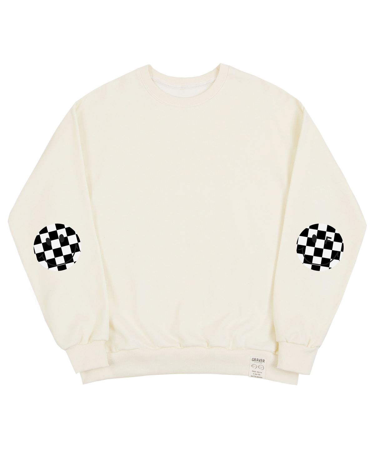 그레이버(GRAVER) [UNISEX]엘보우 체커보드 도트 스마일 맨투맨_크림