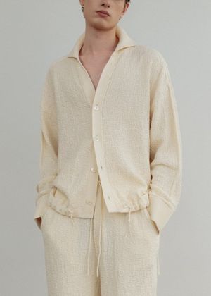 Organic cotton drawstring hem collared jacket_Noon