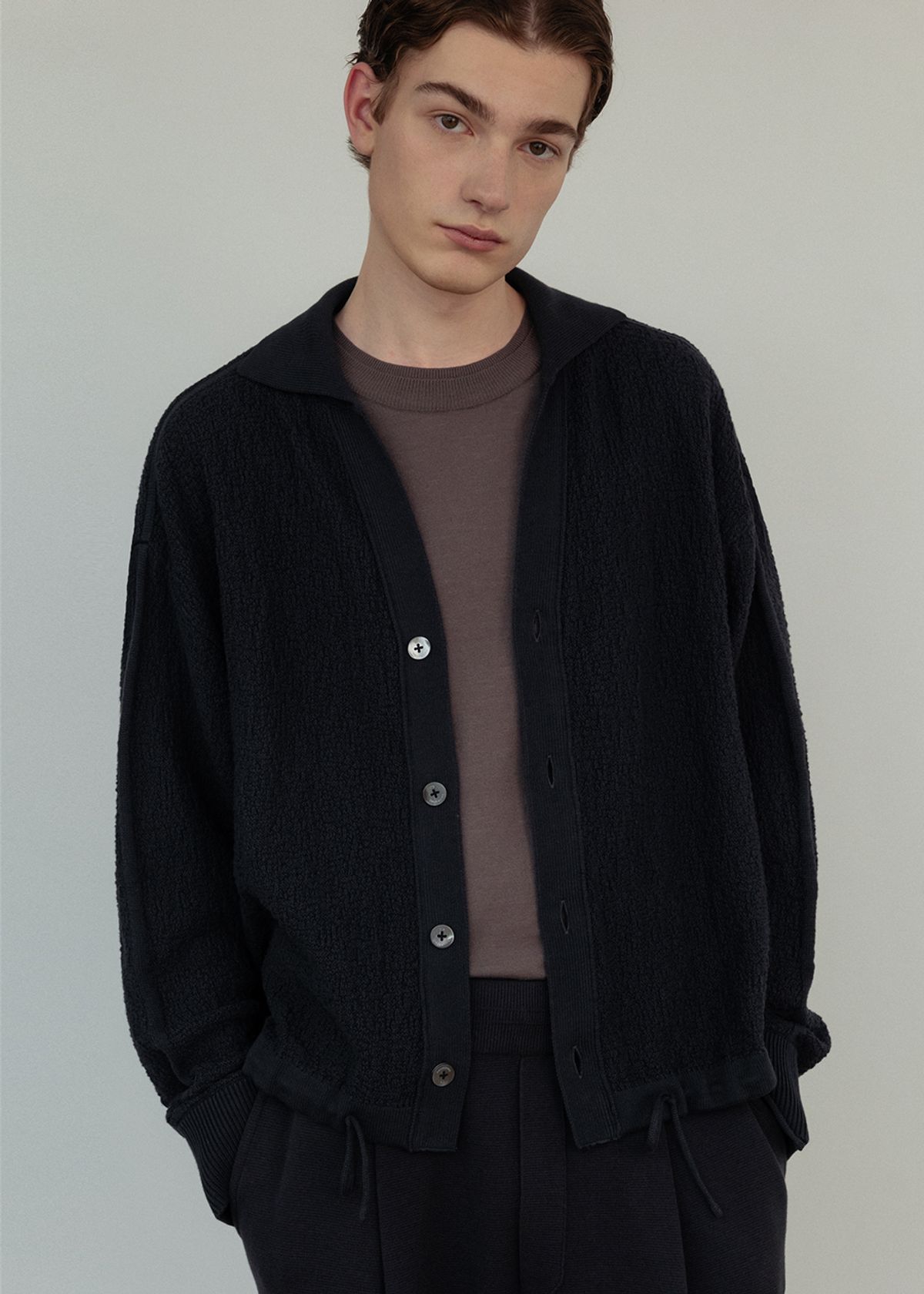 우마뭉(UMARMUNG) Organic cotton drawstring hem collared jacket_Dawn grey