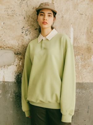 코튼 카라 배색 스웻셔츠 올리브