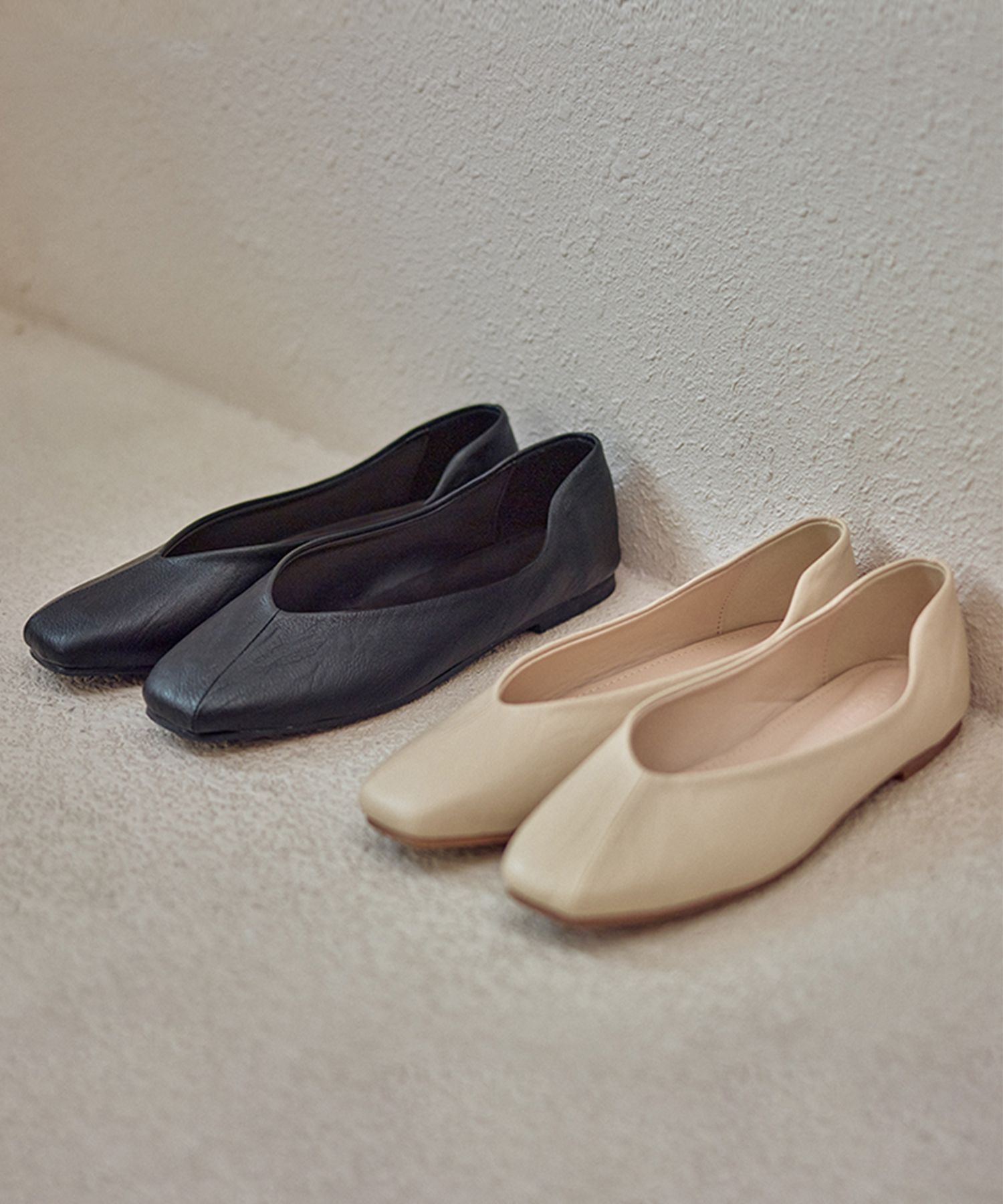 MUSINSA CUSTOMADE WOMAN 1cm Basic Square Leather Flat Shoes