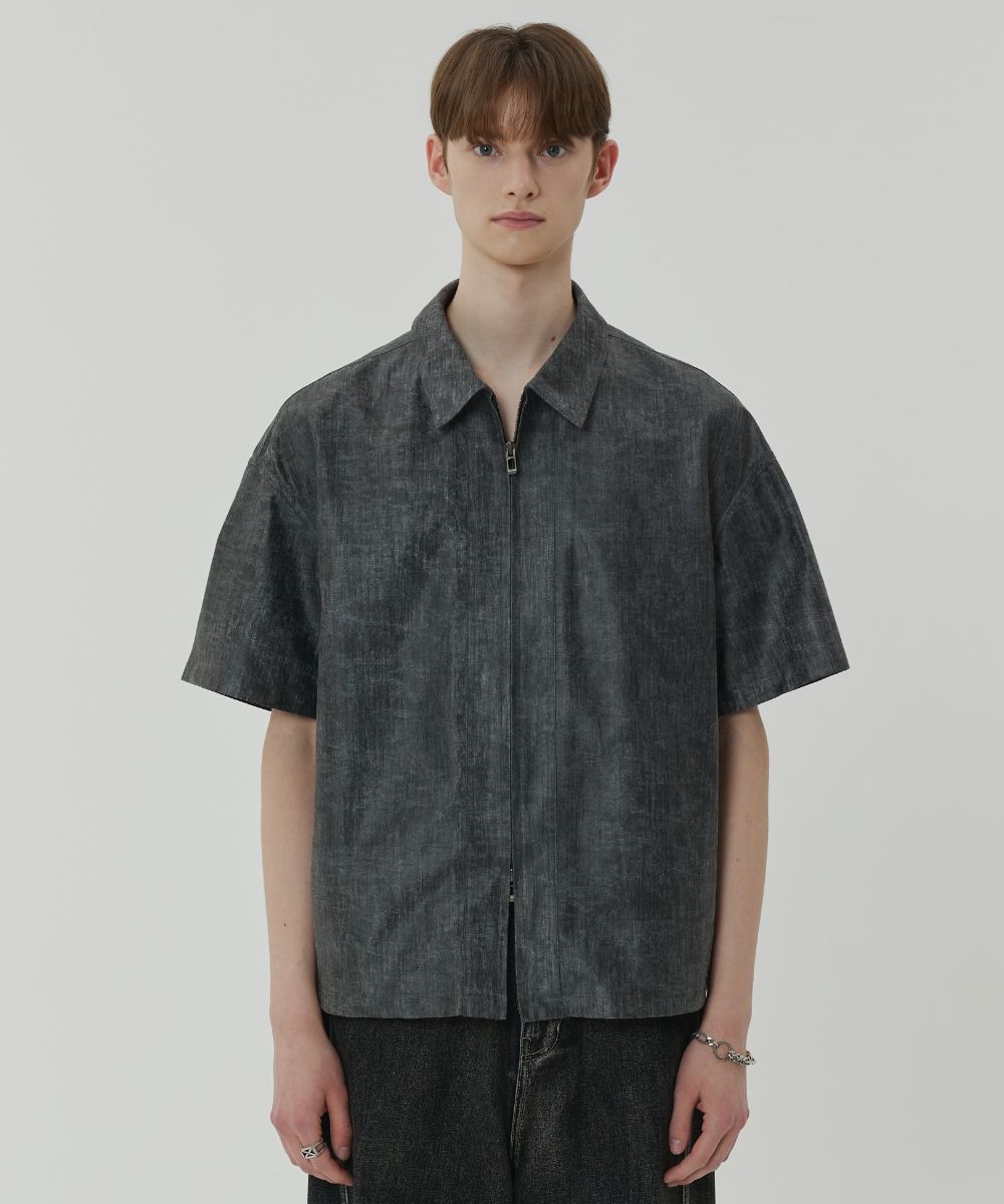 【MAISON MINED】24SS★ BLUR SCREEN HALF T MUSINSA | MAISON MINED CREASE CRACK HALF ZIPPER SHIRTS GRAY