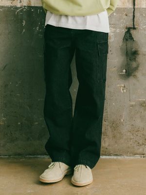 세미와이드 카고 데님팬츠 블랙