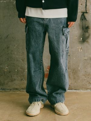 세미와이드 카고 데님팬츠 숄트데님