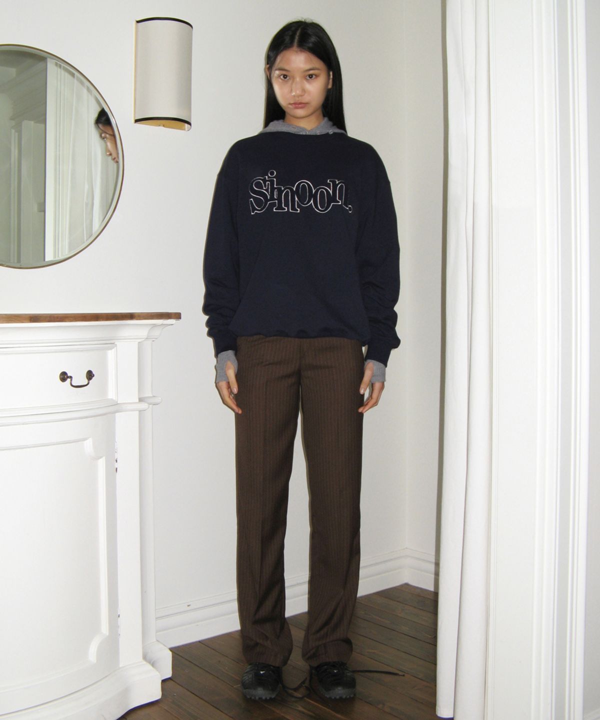 시눈(SINOON) HERRINGBONE STRIPE PANTS (BROWN)