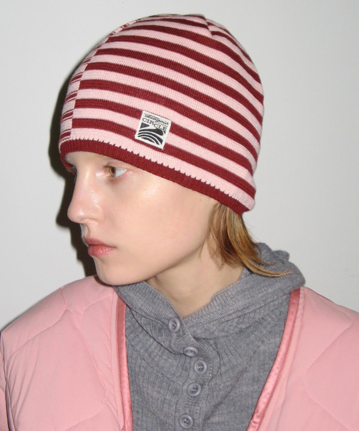 시눈(SINOON) STRIPE COLOR BLOCK BEANIE (CHERRY)