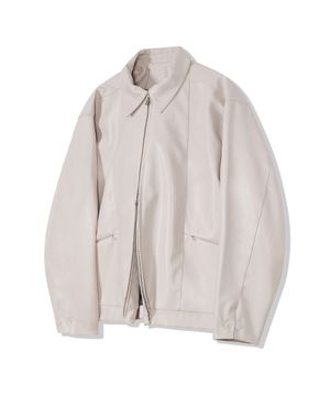 87-STAN002 스티치 싱글 지퍼 레더 자켓 아이보리