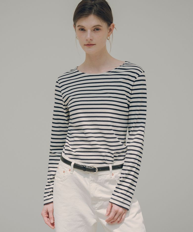 SITP5096 Boat neck stripe T-shirt_Navy