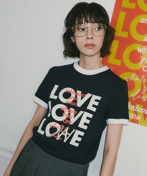 A3442 LOVE ringer T-shirt_Navy/White