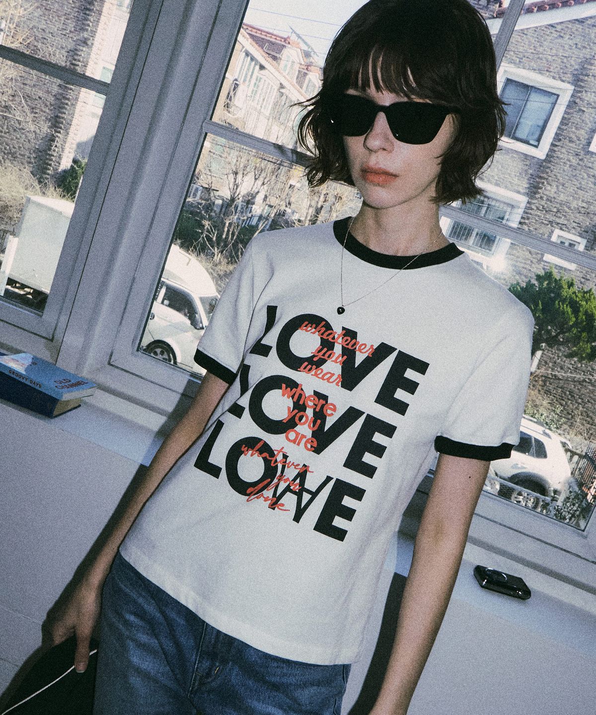 반원 아틀리에(VANONE ATELIER) A3442 LOVE ringer T-shirt_White/Black