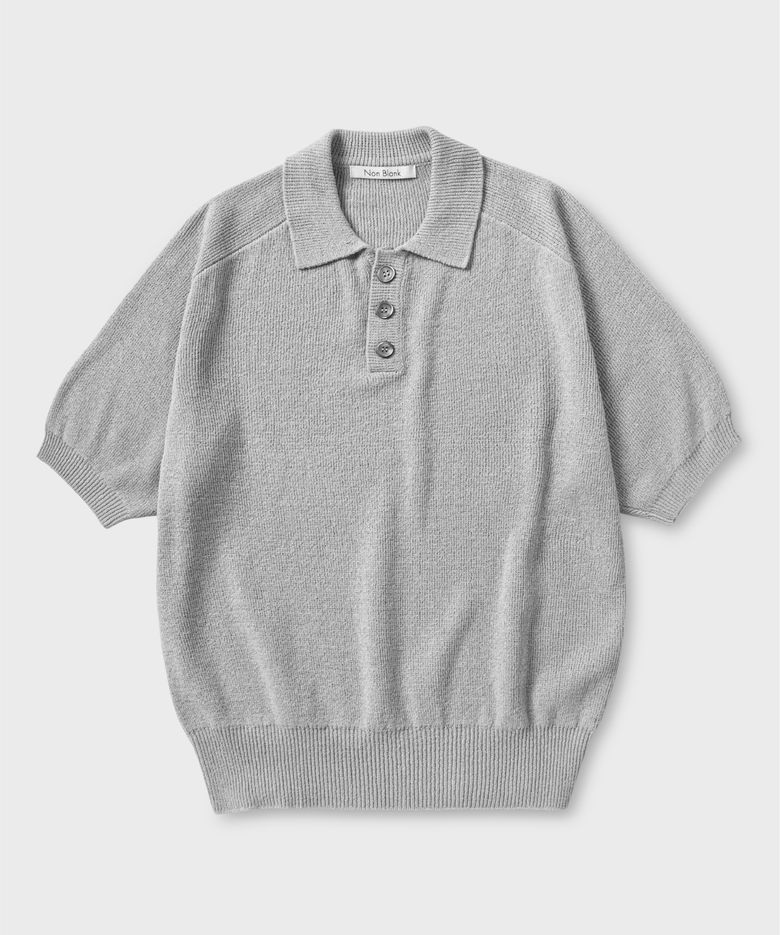 래글런 하프 슬리브 칼라 니트_GREY