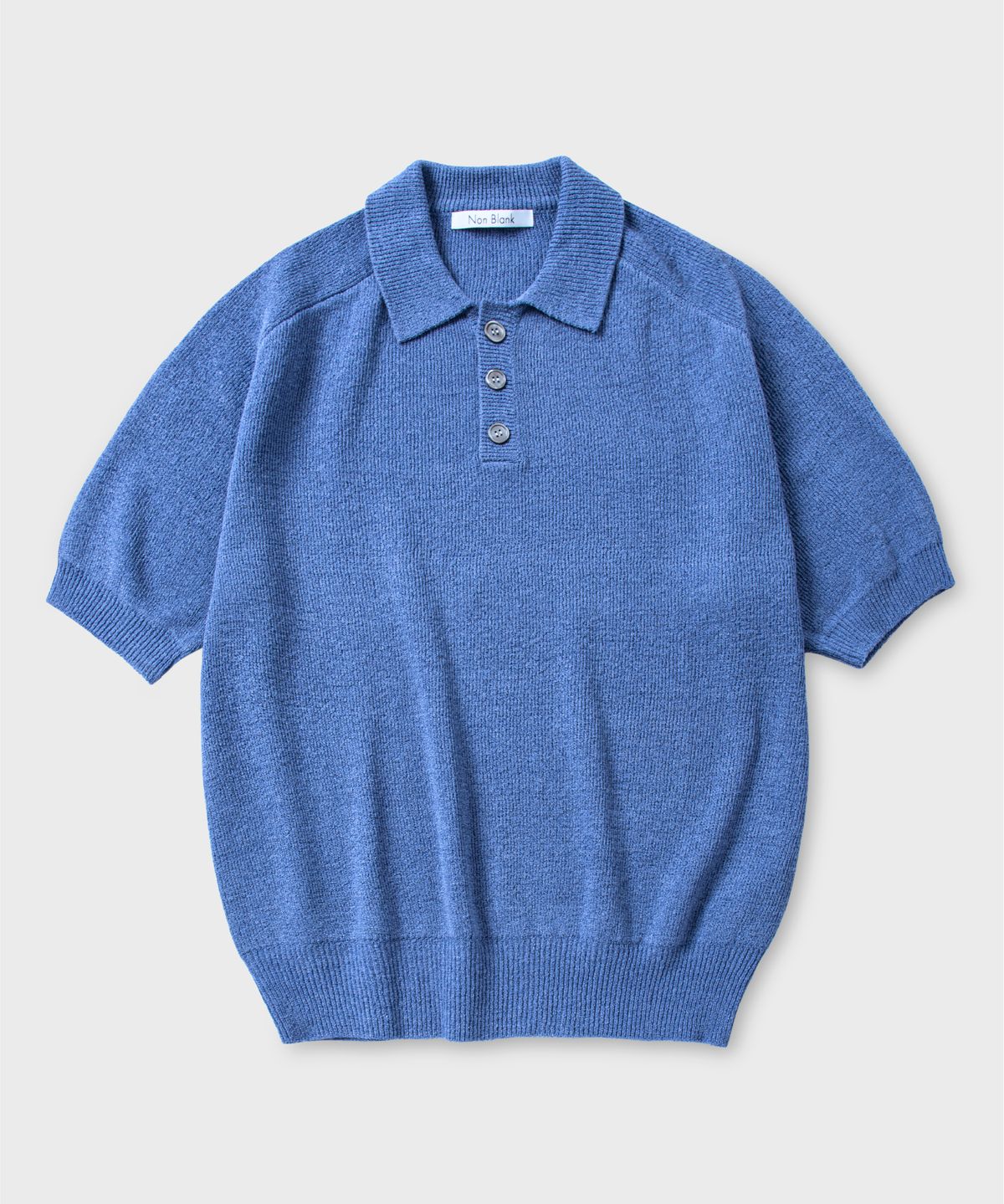 넌블랭크(NONBLANK) 래글런 하프 슬리브 칼라 니트_MELANGE BLUE