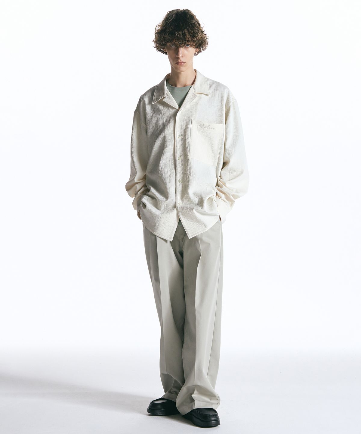 인사일런스(INSILENCE) 와이드 치노 팬츠 GREY BEIGE