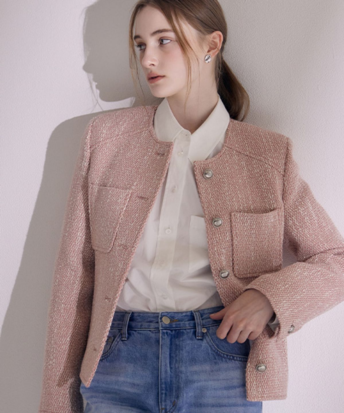 아바몰리(AVA MOLLI) SLIM-FIT SINGLE TWEED JK (PINK)