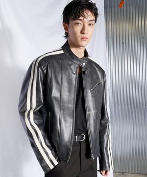 [리얼레더] 워시드 램스킨 바이커 자켓