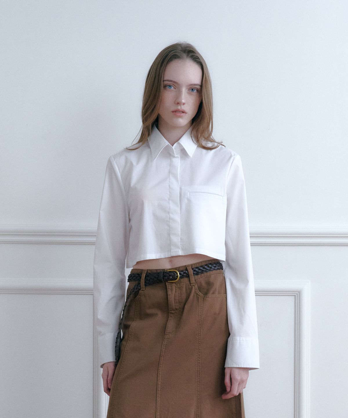 솔트앤초콜릿(SALT AND CHOCOLATE) SAC 로고 링클프리 크롭 셔츠 화이트 4W2317001