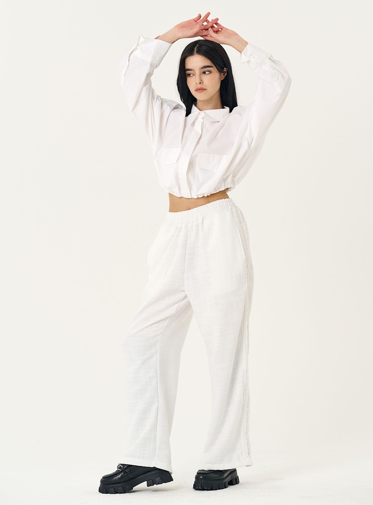 인터레스트(INTEREST) TWEED 2LINE TAPE PANTS_WHITE
