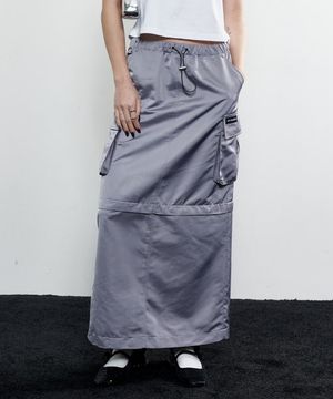 2-Way Satin Maxi Cargo Skirt (STEEL GREY)