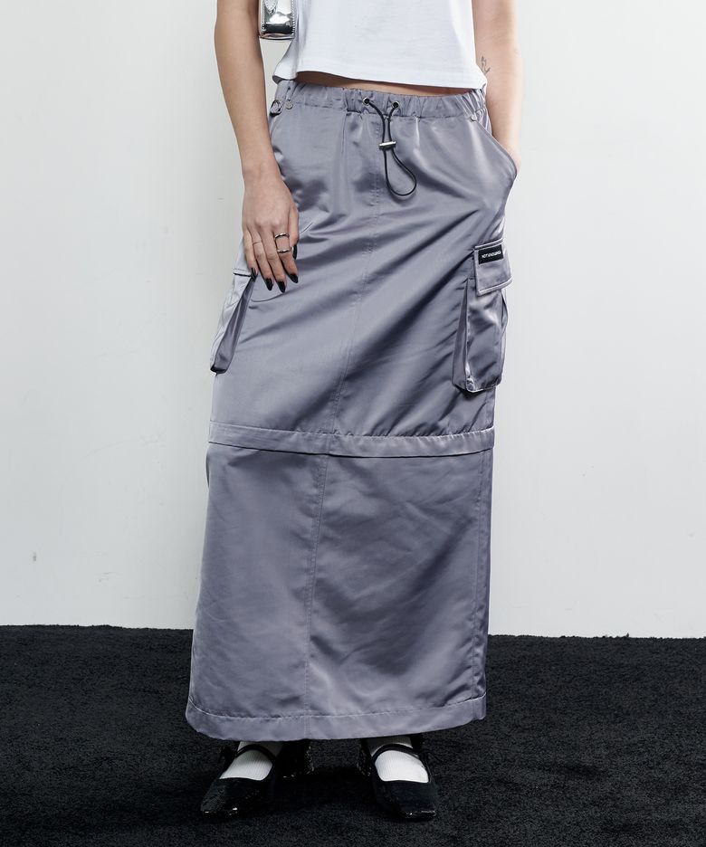 2-Way Satin Maxi Cargo Skirt (STEEL GREY)