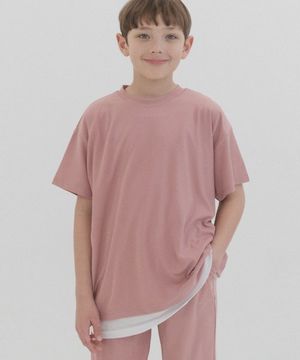 스판 플리츠 오버핏 반팔 (더스티 핑크)