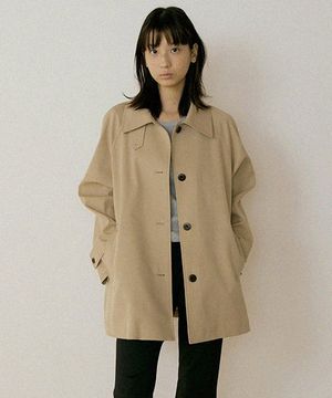 pleated raglan half coat-deep beige