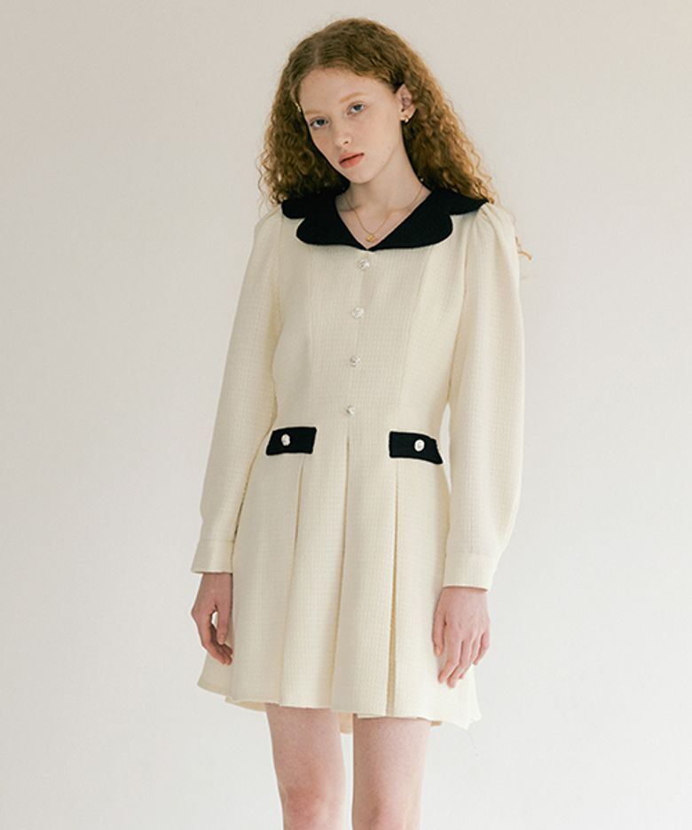 OLIVIA TWEED BUTTON DRESS - IVORY