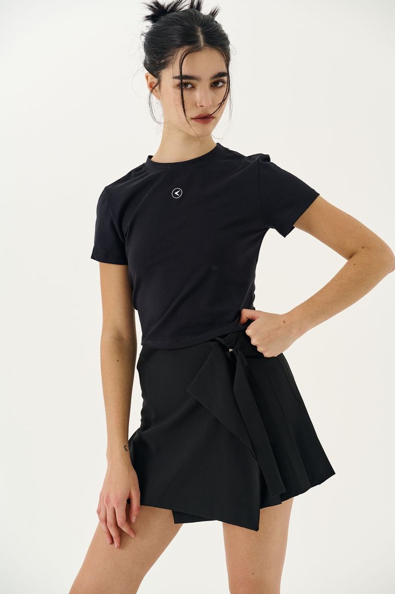 PLEATS WRAP MINI SKIRT_BLACK