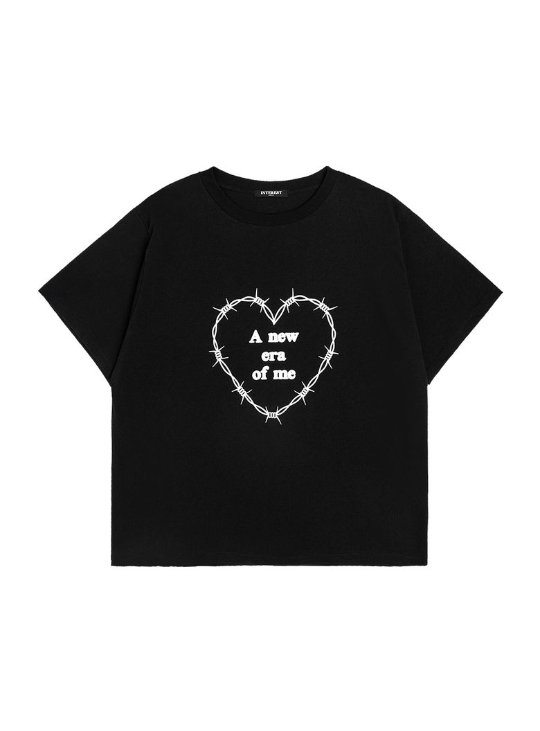 HEART WIRE SLOGAN OVERFIT TOP_BLACK