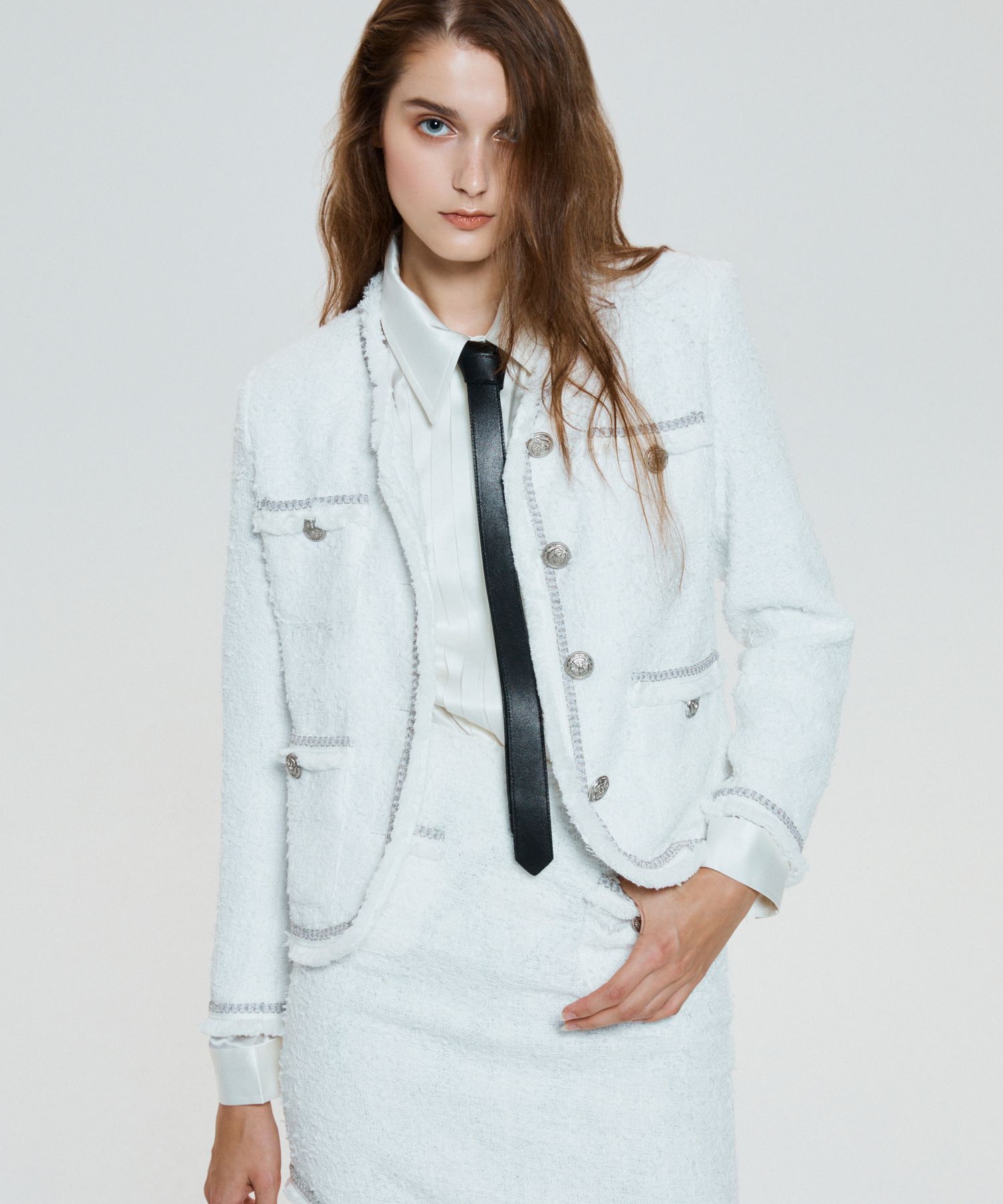 MUSINSA公式 | UNTAGE Chain Fringe Tweed Jacket [White (WOMAN