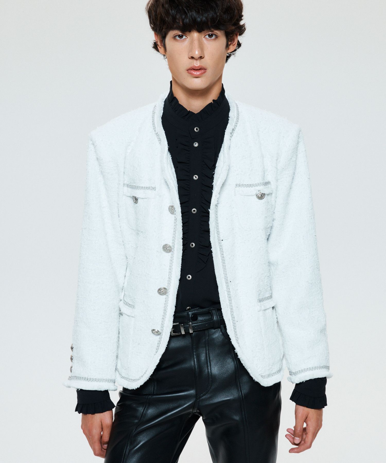 MUSINSA | UNTAGE Chain fringe tweed jacket [White(MAN)]_UTO-FB54