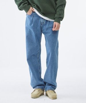 원턱 와이드 데님 팬츠 (미들블루)