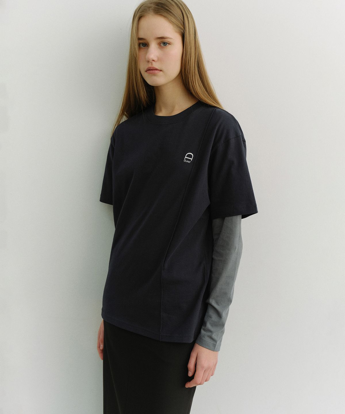 던스트(DUNST) UNISEX LOGO CREASE T-SHIRT_UDTS6A111_FRENCH NAVY