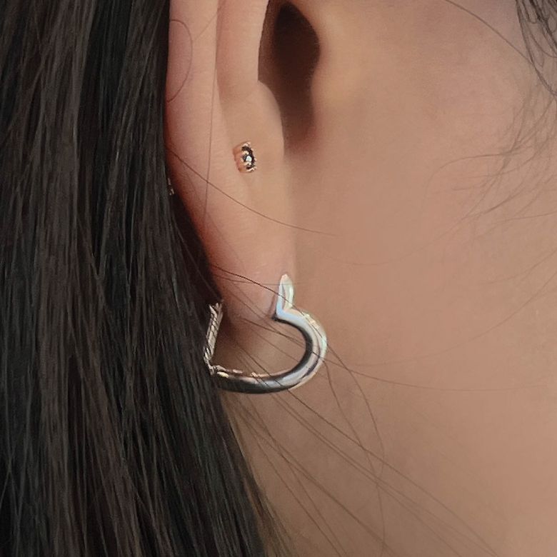 [92.5 silver]퓨어 하트 원터치 실버이어링