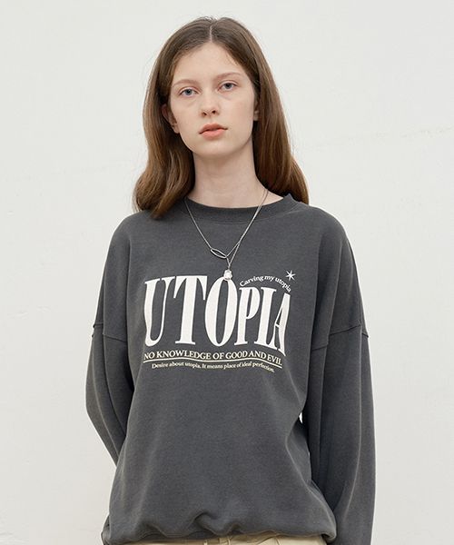 ★KIRSH★ Collection Utopia Wording Sweatshirt Charcoal MUSINSA | KIRSH Collection Utopia Wording Sweatshirt [Charcoal]