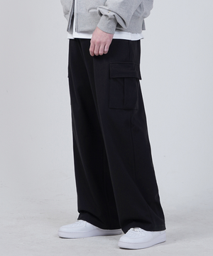 [여름 or 기모 or 사계절 원단 선택] 원턱 와이드 스웨트 카고팬츠 블랙
