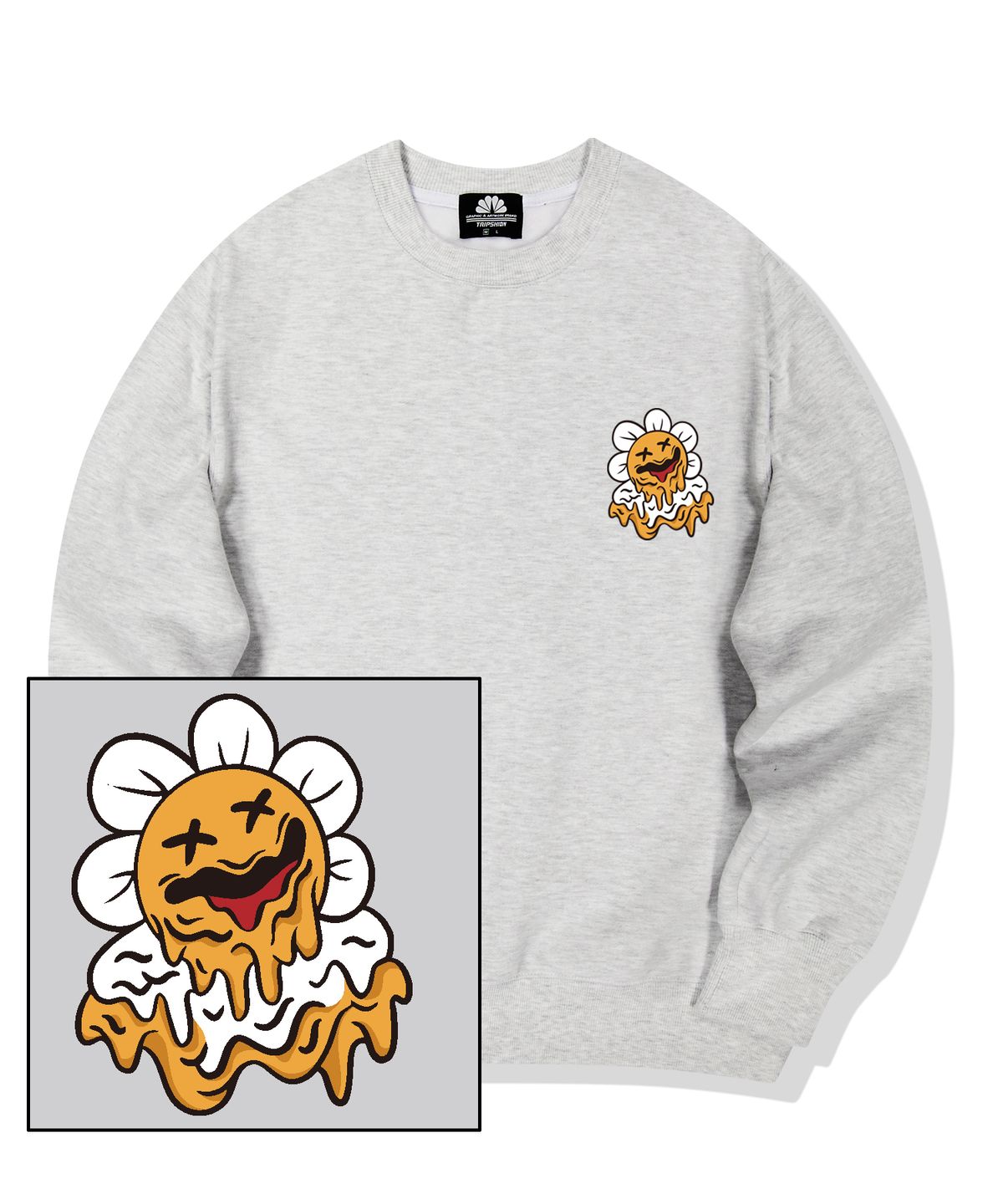 트립션(TRIPSHION) MELTING DAISY LOGO 크루넥 - 화이트