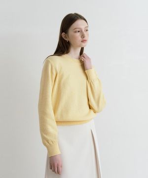 베이직 라인 라운드 세미 크롭 니트 - 옐로우