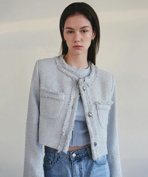 CHARLOTTE CROP TWEED JACKET_SKY BLUE