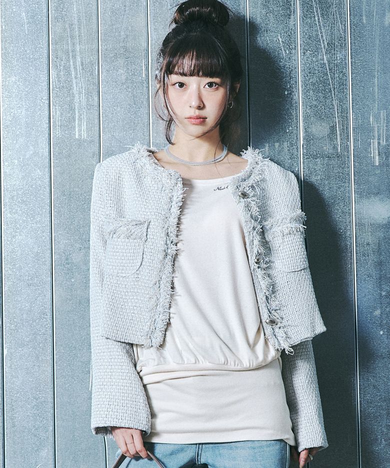CHARLOTTE CROP TWEED JACKET_SKY BLUE
