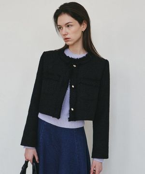 CHARLOTTE CROP TWEED JACKET_BLACK