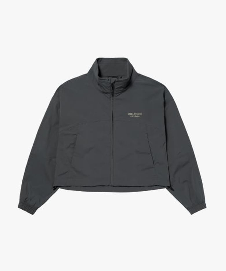 WOMENS STRETCH NYLON CROPPED JACKET-CHARCOAL