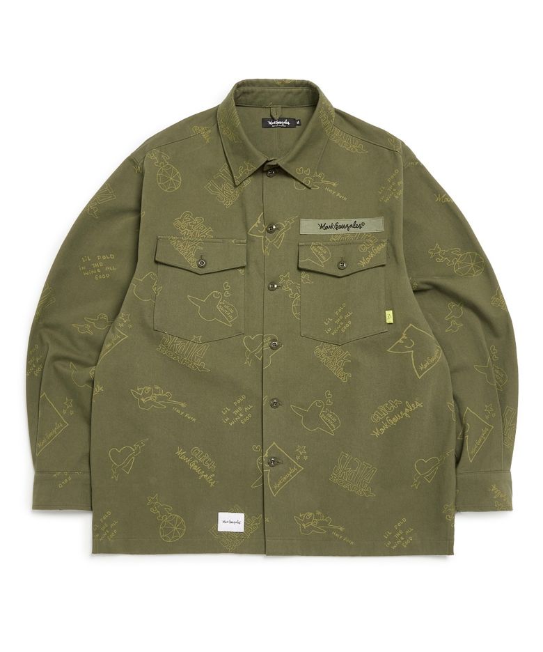 ALLOVER PRINT TWILL WORK JACKET - KHAKI