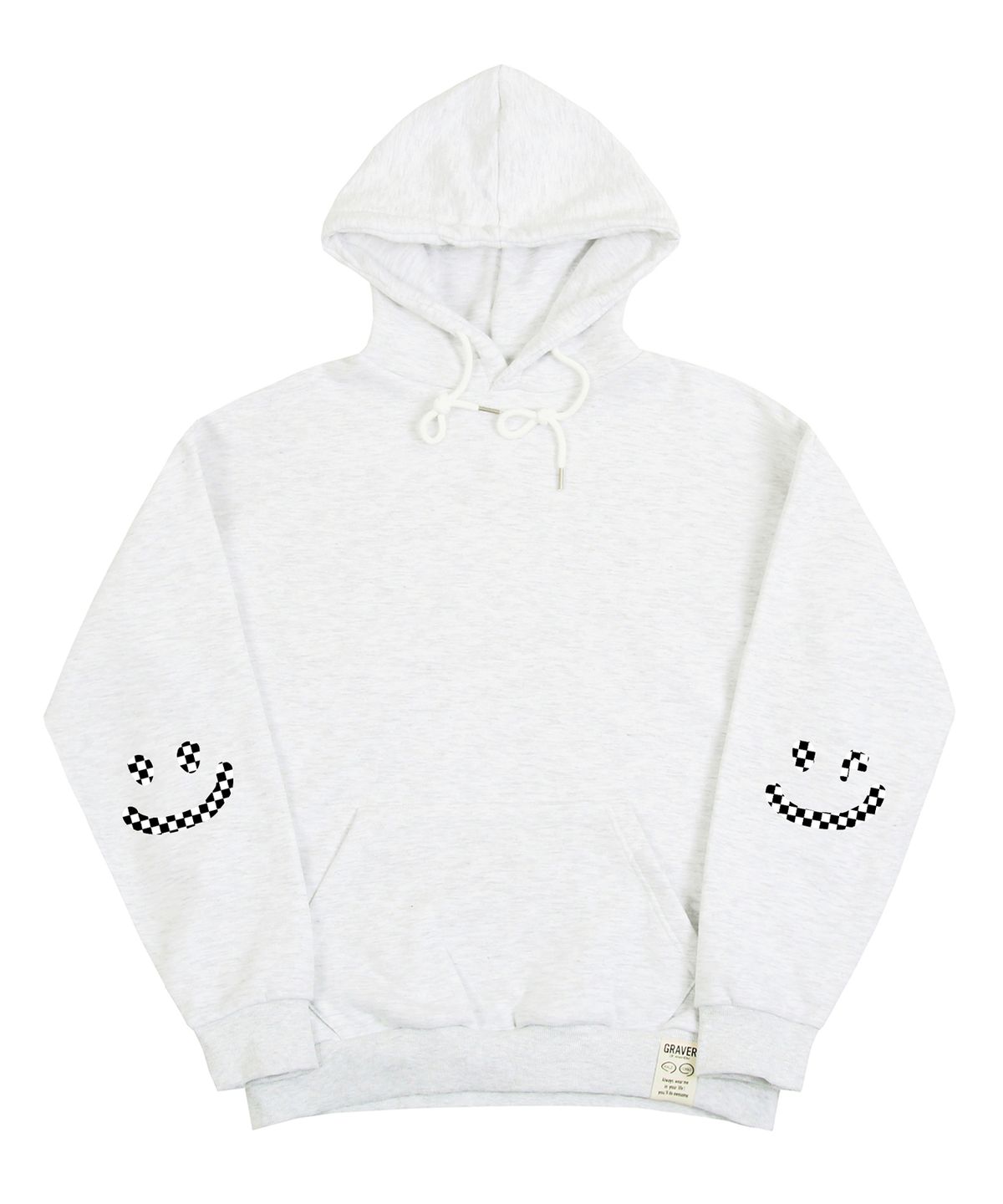 그레이버(GRAVER) [UNISEX]엘보우 체커보드 드로잉스마일 후드티_멜란지화이트