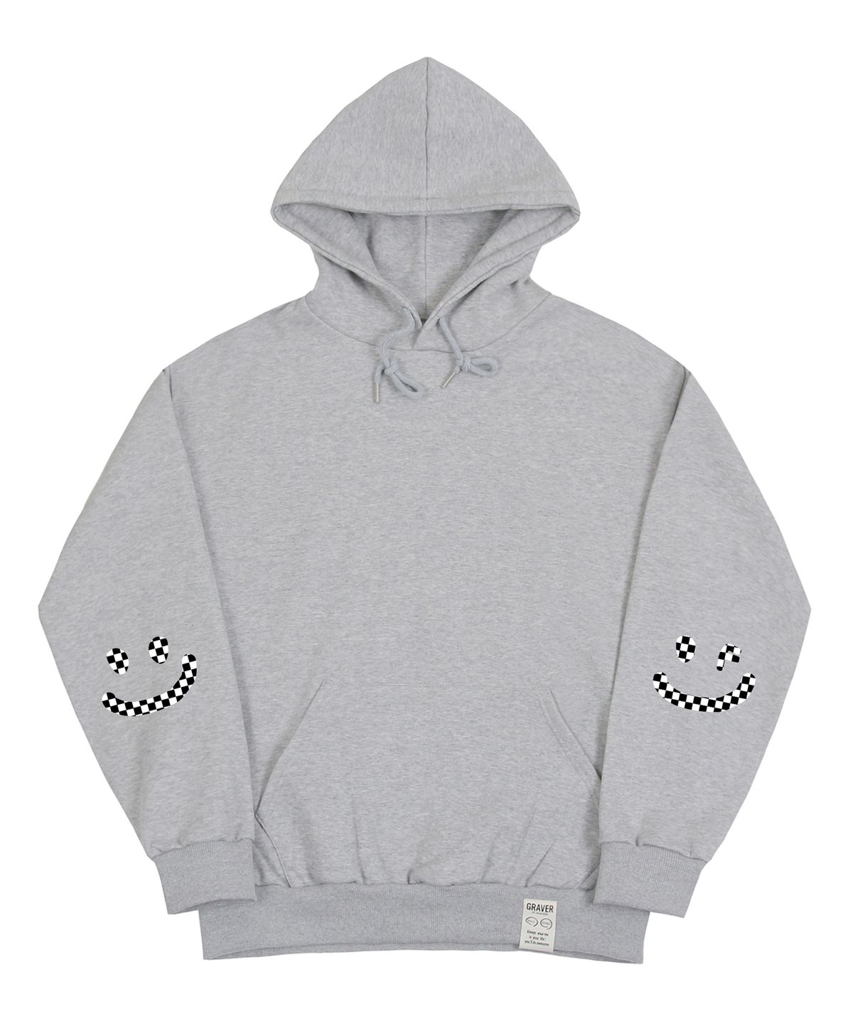 그레이버(GRAVER) [UNISEX]엘보우 체커보드 드로잉스마일 후드티_그레이
