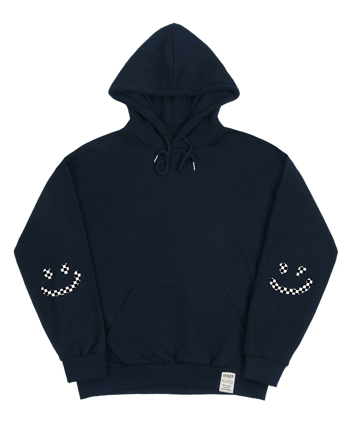 그레이버(GRAVER) [UNISEX]엘보우 체커보드 드로잉스마일 후드티_네이비