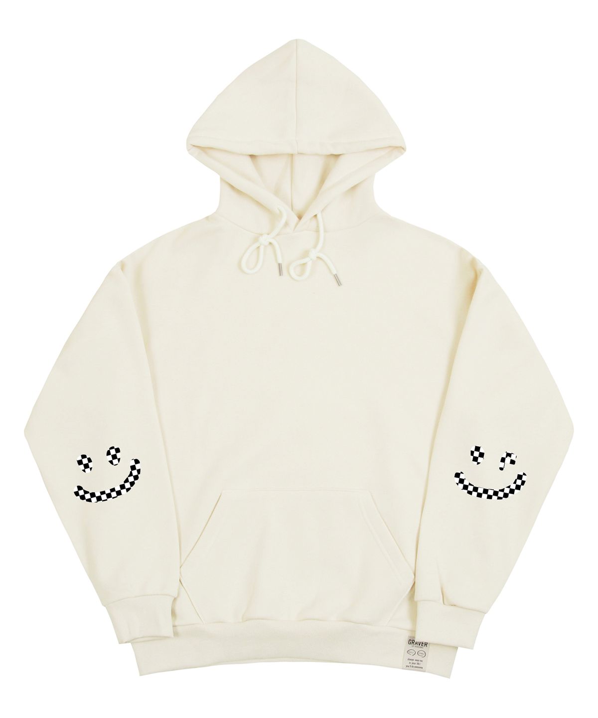 그레이버(GRAVER) [UNISEX]엘보우 체커보드 드로잉스마일 후드티_크림