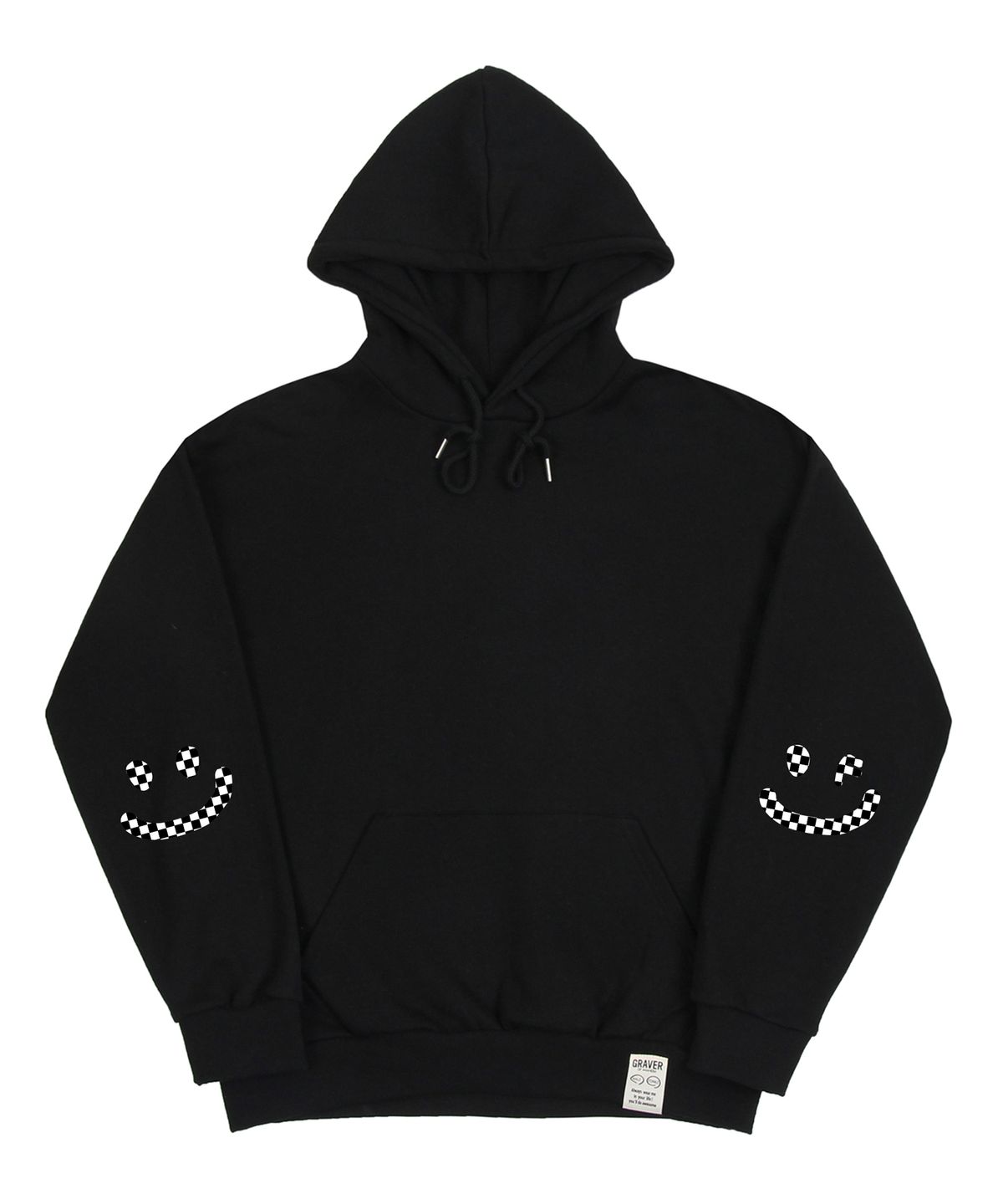그레이버(GRAVER) [UNISEX]엘보우 체커보드 드로잉스마일 후드티_블랙