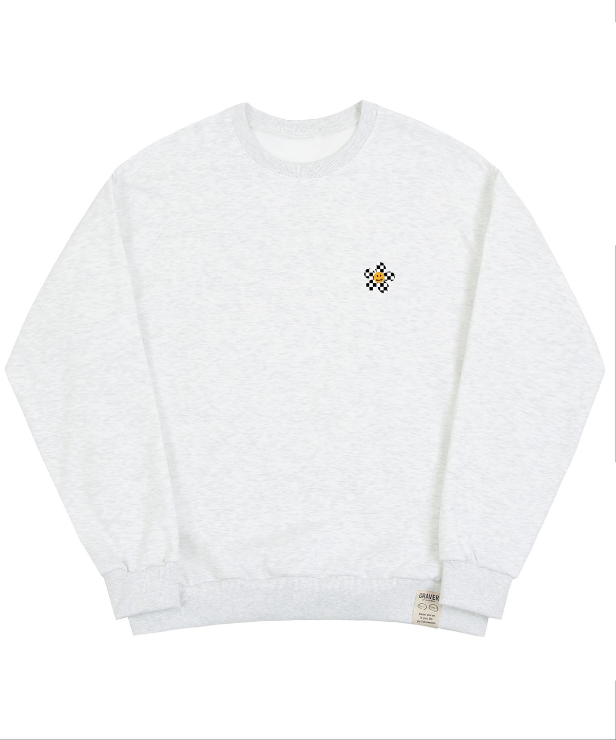 그레이버(GRAVER) [UNISEX]체커보드 스몰플라워 맨투맨_멜란지화이트