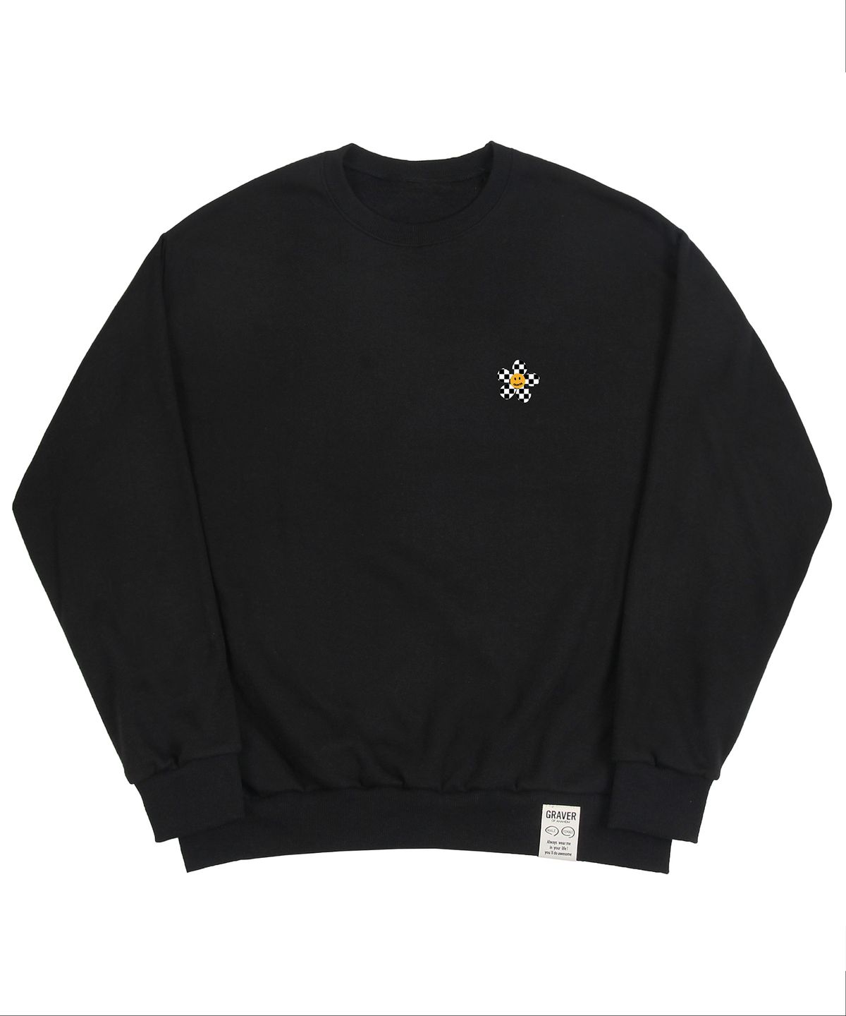 그레이버(GRAVER) [UNISEX]체커보드 스몰플라워 맨투맨_블랙
