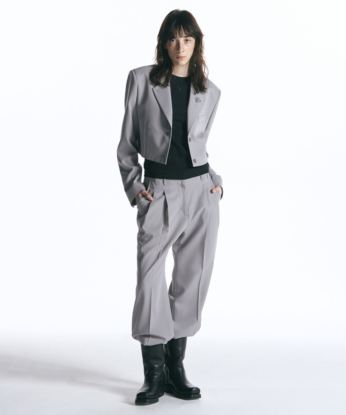 인사일런스 우먼(INSILENCE WOMEN) 투턱 와이드 울 팬츠 LIGHT GREY